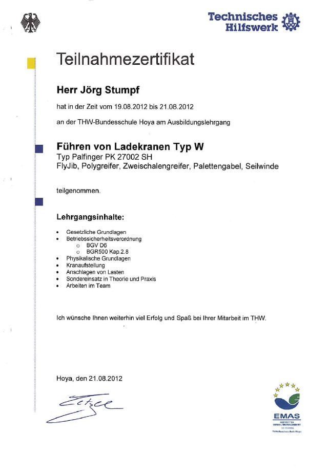 Urkunde Seminarteilnahme