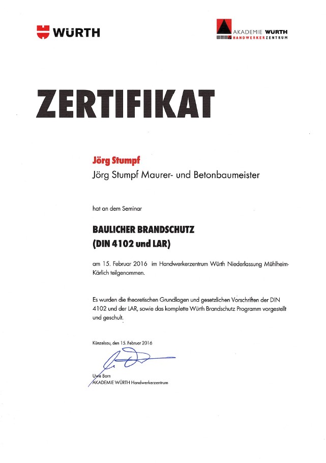 Zertifikat Baulicher Brandschutz