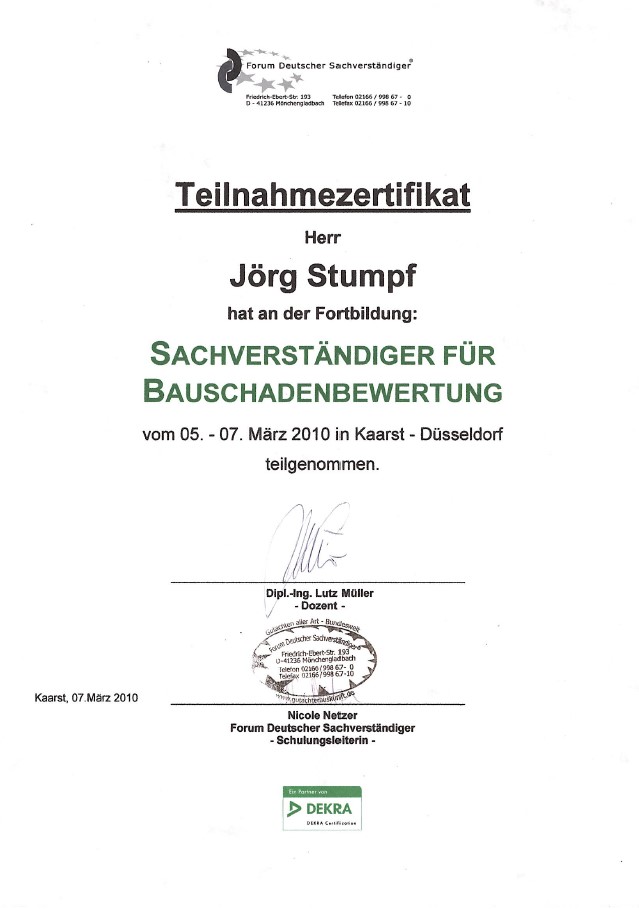 Zertifikat Bausachverständiger