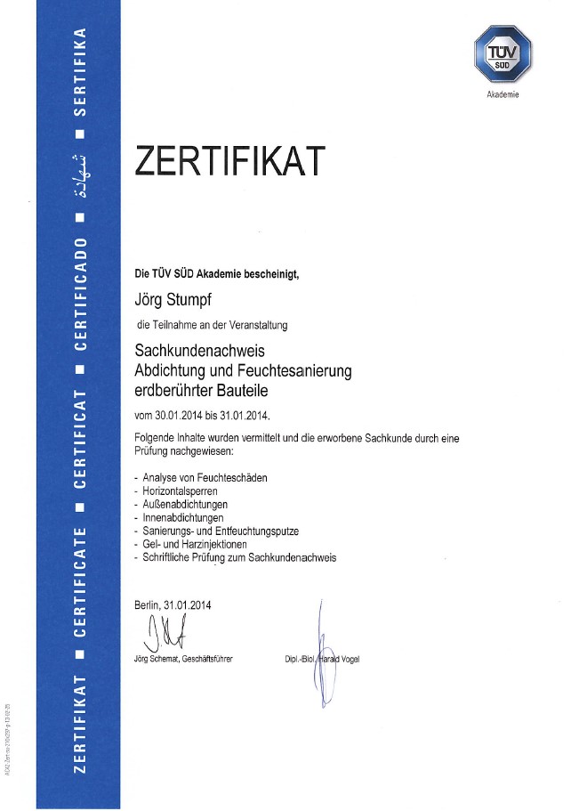 Zertifikat Bauwerksabdichtung