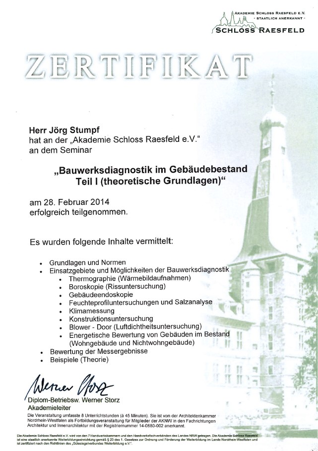 Zertifikat Energieberatung / Bauwerksdiagnose