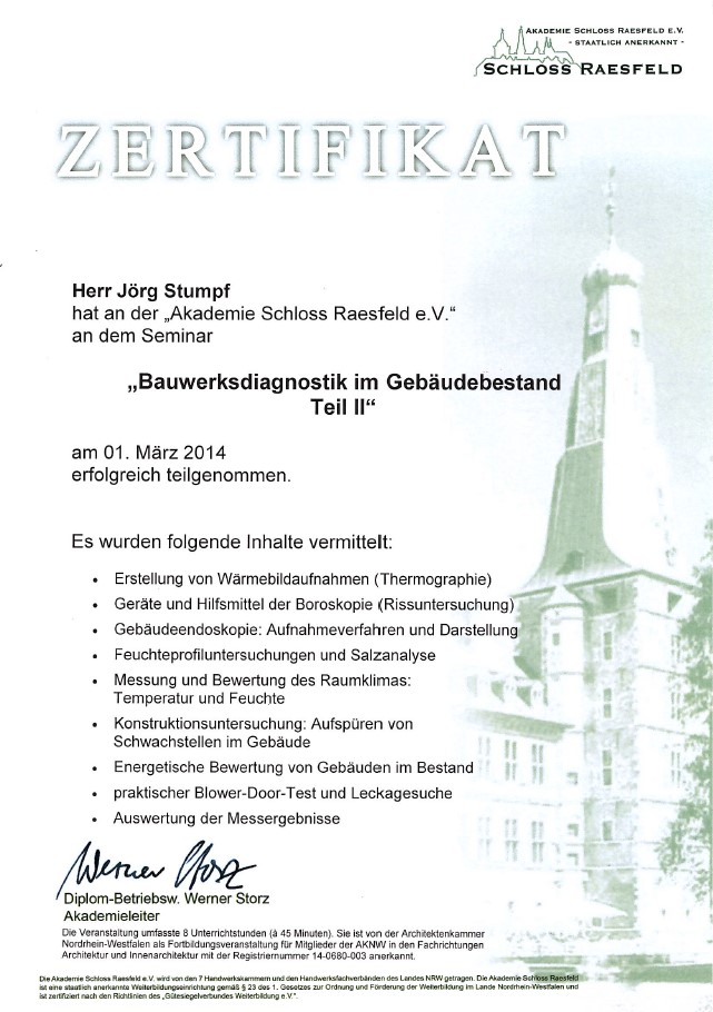 Zertifikat Energieberatung / Bauwerksdiagnose