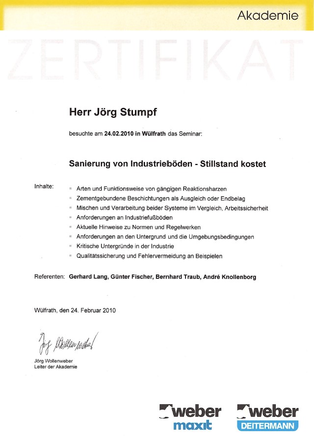 Zertifikat Stahlbetonbau